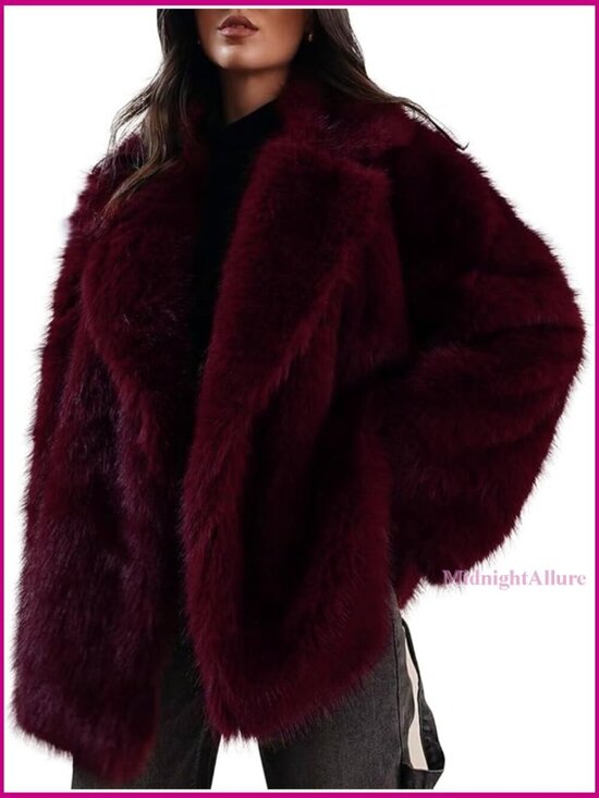 Jackets & Blazers - Long Faux Fur Coat Lapel Shaggy Winter Jacket Open Front Outerwear